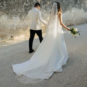 Cathedral wedding veil with flowers, pearls and gem embellishment